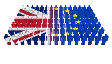 Brexit kavramı İngiltere ve AB bayrağı insanlar geçit töreni