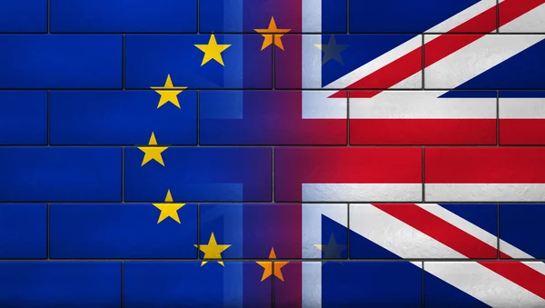 Brexit Concept Marea Britanie și Uniunea Europeană Flag Brick Wall — Fotografie, imagine de stoc