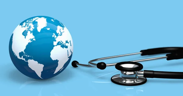 Концепция Международного Здравоохранения Глобального Здравоохранения Медицинским Стетоскопом Глобусом Карты Мира — стоковое фото
