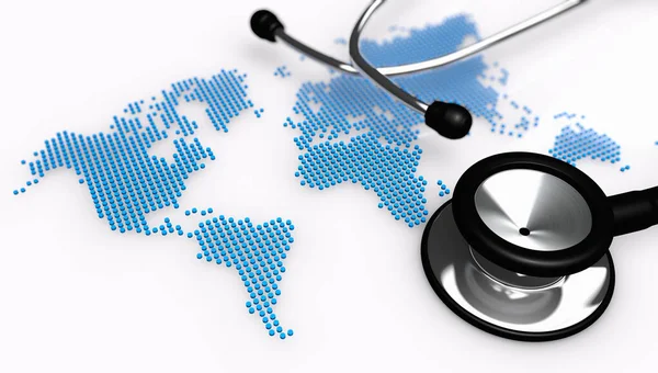 International Health Global Healthcare Concept Medical Stethoscope Dotted World Map — Stock Photo, Image