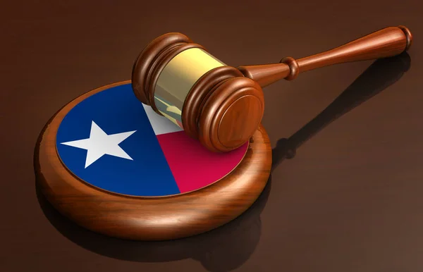 テキサス州の法律 木製の砂利とテキサスの旗3Dイラストと法制度と正義の概念 — ストック写真