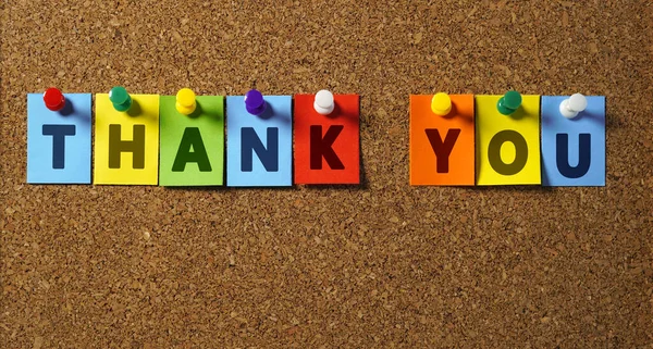 Спасибо Подпись Слово Цветных Бумажных Купюрах Буквами Благодарности Сообщение Клиентам — стоковое фото