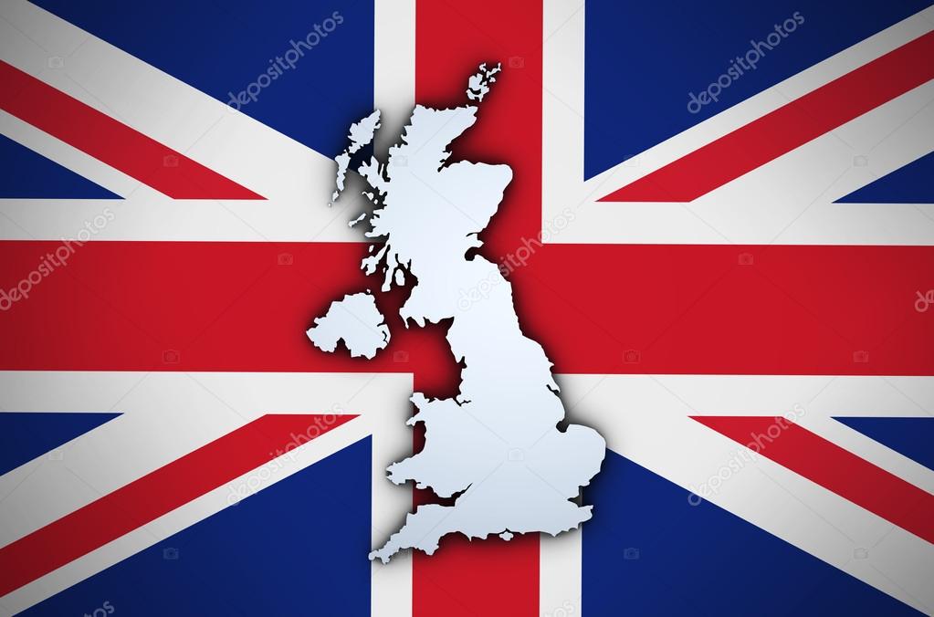 Uk Map On British Union Jack Flag