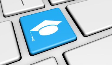 E-Öğrenim ve bilgisayar düğme simgesine Online Eğitim