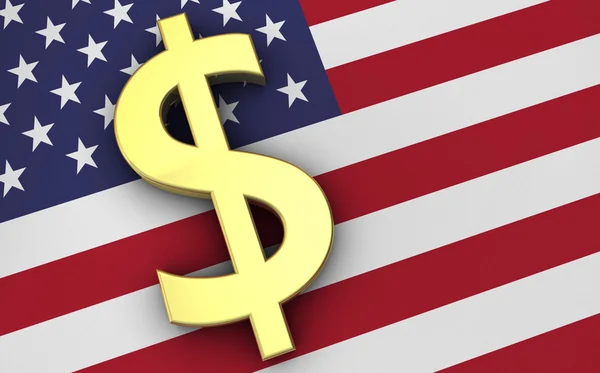 Concepto de economía de Estados Unidos con ícono de dólares y bandera de Estados Unidos — Foto de Stock