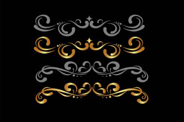 Çerçeveler için dekoratif elementler, klasik tarz, set, vektör grafikleri gibi siyah bir arkaplanda izole edilmiş çiçek süslemeleri olan sınırlar