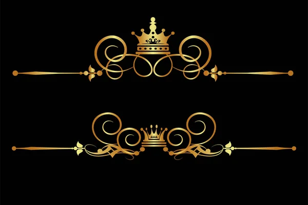 Elementi Calligrafici Oro Set Motivi Ornamentali Decorativi Sfondo Nero Vostro — Vettoriale Stock