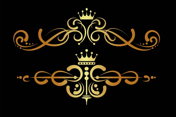Королівська Корона Крилами Набір Декоративні Орнаменти Чорному Тлі Вашого Дизайну — стоковий вектор