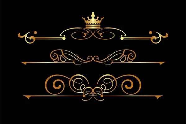 Elementi Calligrafici Vostro Disegno Oro Isolato Sfondo Nero Stile Reale — Vettoriale Stock