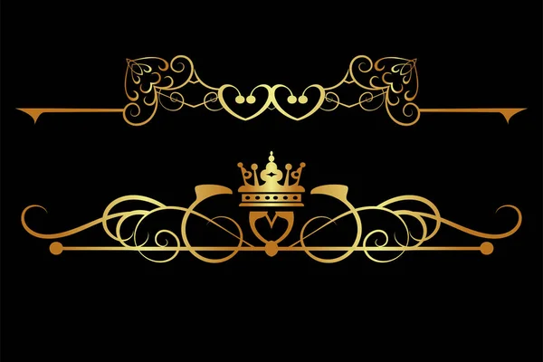 Gold Calligraphic Design Elements Royal Style Isolated Black Background Vintage — Stock Vector
