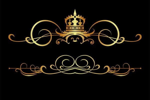 Золотые Каллиграфические Элементы Вашего Дизайна Изолированы Черном Фоне Королевский Стиль — стоковый вектор
