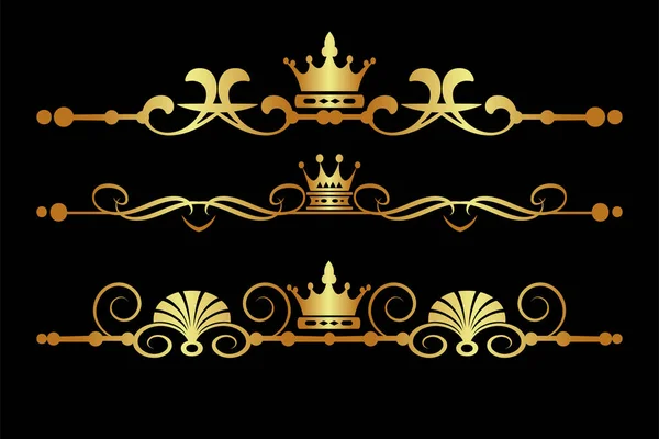 Zlaté Vinobraní Prvky Černém Pozadí Královský Styl Grafický Prvek Izolované — Stockový vektor