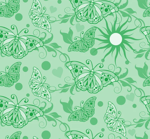 Modèle Fond Abstrait Vert Papier Peint Avec Des Papillons Des — Image vectorielle