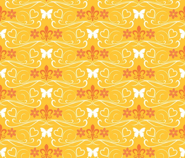 Patrón Floral Colorido Con Mariposas Sobre Fondo Amarillo Textura Sin — Vector de stock