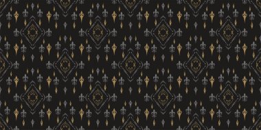 Siyah arkaplan desenli siyah arka planda Asya süsü. Kusursuz duvar kağıdı dokusu. Vektör grafikleri