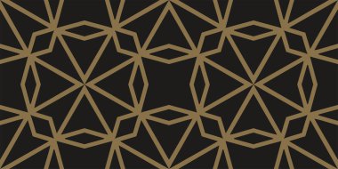 Siyah arka planda altın geometrik süslemeli arka plan deseni. Kusursuz desen, duvar kağıdı dokusu. Vektör grafikleri