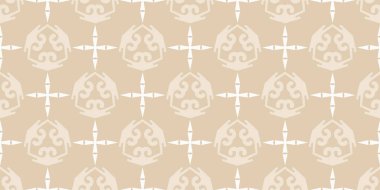 Bej bir arka planda dekoratif süslemeleri olan arkaplan deseni. Kusursuz desen, doku. Tasarımın için duvar kağıdı. Vektör resmi