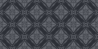 Siyah zemin üzerinde gri elementler olan etnik arka plan deseni, duvar kağıdı. Kusursuz desen, tasarımın için doku. Vektör illüstrasyonu