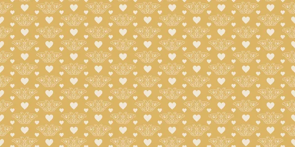 Patrón Fondo Romántico Con Mariposas Corazones Sobre Fondo Oro Fondo — Vector de stock