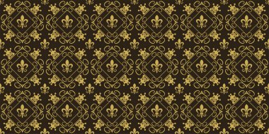 Dekoratif altın süslemeli dekoratif arka plan deseni, siyah arka plan, duvar kağıdı. Kusursuz desen, tasarımın için doku. Vektör resmi