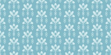 Mavi arka planda çiçek süsü olan soyut arkaplan desenleri. Kartpostallar, kapaklar, duvar kağıtları için harika. Kusursuz desen, tasarımın için doku. Vektör illüstrasyonu