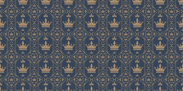 Background Pattern Royal Ornament Dark Blue Background Wallpaper Vintage Style — Stockvector