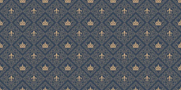 Vintage Background Ornament Royal Style Dark Blue Background Seamless Pattern — Stockvector