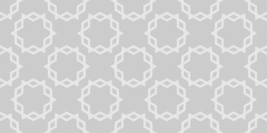 Gri bir zemin üzerinde geometrik elementler olan basit arkaplan deseni, fayanslar, duvar kağıtları. Kusursuz desen, doku. Vektör resmi