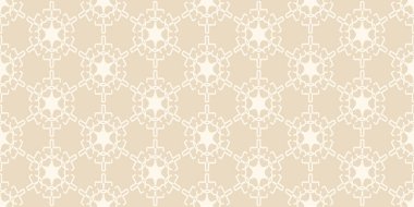 Dekoratif arka plan deseni, bej arka planda beyaz süslemeler, retro tarzı, duvar kağıdı. Kusursuz desen, doku. Vektör illüstrasyonu