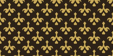 Siyah arka planda basit çiçek süslemeleri olan eski moda bir model, duvar kâğıdı. Kusursuz desen, doku. Vektör illüstrasyonu