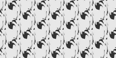 Beyaz zemin üzerinde siyah elementler olan soyut arkaplan deseni, duvar kağıdı. Kusursuz desen, doku. Vektör illüstrasyonu