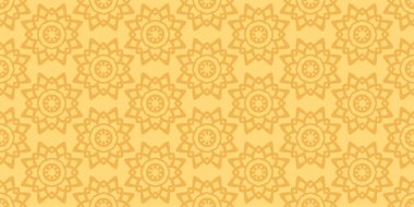 Sarı arka planda modaya uygun dekoratif arka plan deseni, duvar kağıdı. Kusursuz desen, doku. Vektör illüstrasyonu
