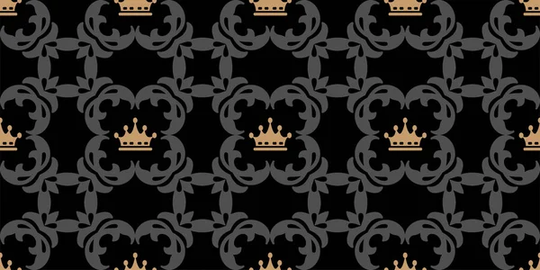 Koninklijke Achtergrond Patroon Met Gouden Kronen Zwarte Achtergrond Behang Naadloos — Stockvector