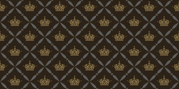 Королівський Візерунок Коронками Чорному Тлі Шпалерами Безшовний Візерунок Текстура — стоковий вектор