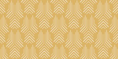 Soyut arkaplan şablonu, altın zemin üzerinde doğrusal süsleme, duvar kağıdı. Kusursuz desen, doku. Vektör illüstrasyonu