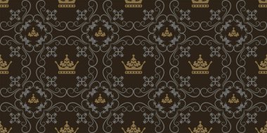 Zarif bir arka plan şekli, kraliyet tarzında dekore edilmiş siyah arka plan, duvar kağıdı. Kusursuz desen, doku. Vektör grafikleri