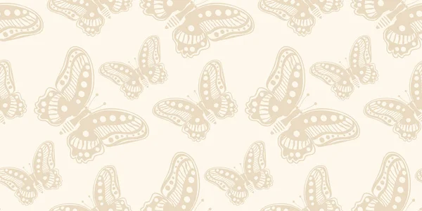 Abstraktes Hintergrundmuster Mit Dekorativen Schmetterlingen Auf Beigem Hintergrund Tapete Nahtloses — Stockvektor