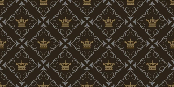 黒の背景に王室の装飾が施されたスタイリッシュな背景パターン シームレスなパターン ベクトルグラフィックス — ストックベクタ