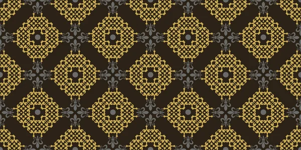 黒の背景に幾何学的な装飾が施されたヴィンテージスタイルの背景パターン シームレスなパターン デザインのためのベクトルイラスト — ストックベクタ