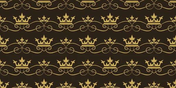 Background Pattern Royal Crowns Black Background Vintage Style Wallpaper Seamless — Stock Vector