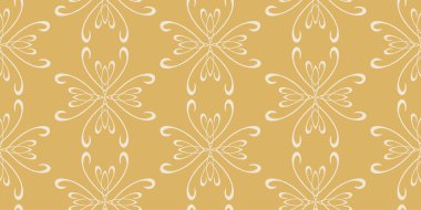 Altın zemin üzerinde çiçek süsü olan zarif bir arka plan deseni, duvar kağıdı. Kusursuz desen, doku. Vektör grafikleri