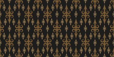 Siyah arka planda dekoratif süslemeleri olan modaya uygun arka plan desenleri, duvar kağıdı. Kusursuz desen, doku. Tasarım için vektör illüstrasyonu.