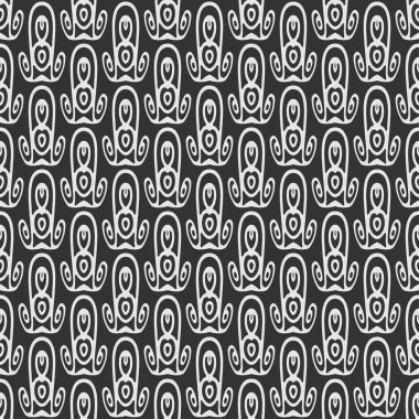 Dekoratif arka plan deseni, siyah arka plan vintage tarzı, duvar kağıdı üzerine doğrusal süsleme. Kusursuz desen, doku. Vektör resmi