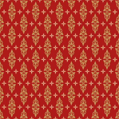 Kırmızı arka planda dekoratif süslemeleri olan Noel arkaplan deseni, duvar kağıdı. Kusursuz desen, doku. Vektör resmi