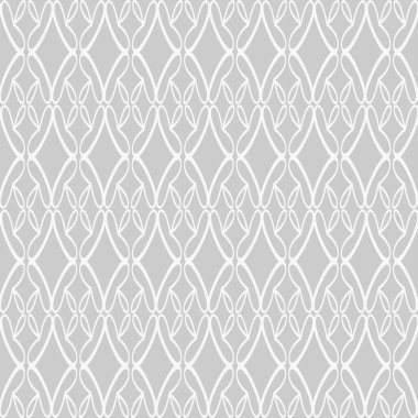 Açık gri arka planda çiçekli süslemeleri olan şık bir arka plan şekli, duvar kâğıdı. Kusursuz desen, doku. Vektör sanatı