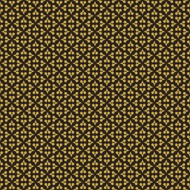 Siyah arka planda altın dekoratif süslemeleri olan arka plan deseni, duvar kağıdı. Kusursuz desen, doku. Vektör resmi