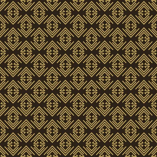 Siyah zemin üzerinde geometrik altın süslemesi olan modern arkaplan deseni, duvar kağıdı. Kusursuz desen, doku. Vektör resmi