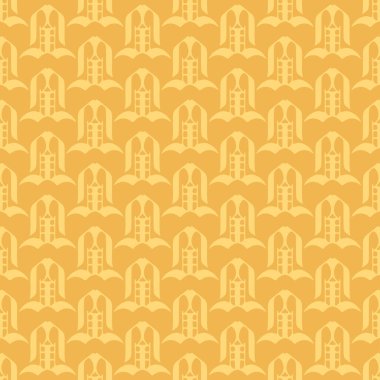 Sarı arka planda geometrik süslemeli mozaik arkaplan deseni, duvar kağıdı. Kusursuz desen, doku. Vektör resmi