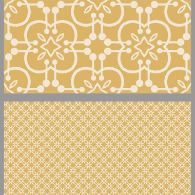 Dekoratif unsurlu Asya arkaplan desenleri. Hazır ol. Kitap kapakları, posterler, duvar kağıtları, davetiyeler, kartpostallar için uygun. Kusursuz desen, doku. Kullanılan renkler: altın, beyaz