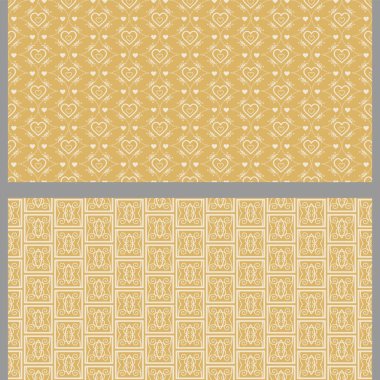 Çiçek elementli, vektör kümeli güzel arkaplan desenleri. Kusursuz desen, doku. Kullanılan renkler: Altının gölgeleri.